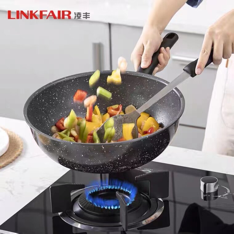 Lingfeng Frying Pan Fried Vegetable Flat Bottom not Covered With Pan Milk Pan Suit Light Oil Smoke Frying Pan Milk Pan 26-32cm Induction Cookout