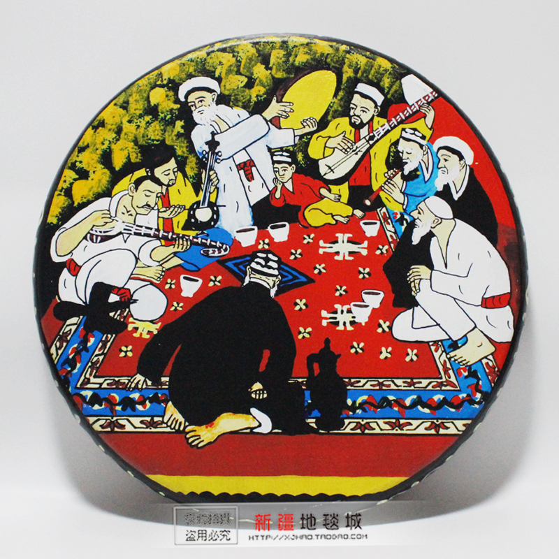 Xinjiang ethnic style musical instrument cowhide tambourine stage dance performance props hand-painted drum hand-made gift