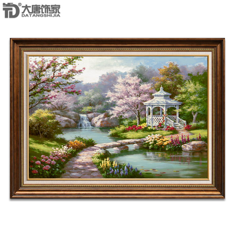 Pure hand painted pastoral landscape painting Living room masonry decoration painting Garden View Oil Painting Happy Home Series N46