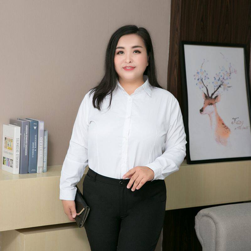大码内搭 超大码女衬衫200斤胖mm职业女衬衫长袖舒适免烫不缩水翻领v领 Other