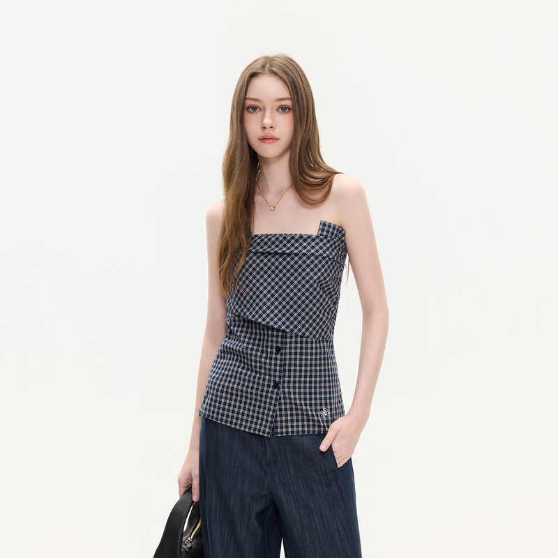 Ikyou Niche Design Plaid Tube Top for Women, New Summer Style, Slim Fit, Elegant and Versatile, Pure Desire Top Ikyou Niche Design Plaid Tube Top for Women, New Summer Style, Slim Fit, Elegant and Versatile, Pure Desire Top
