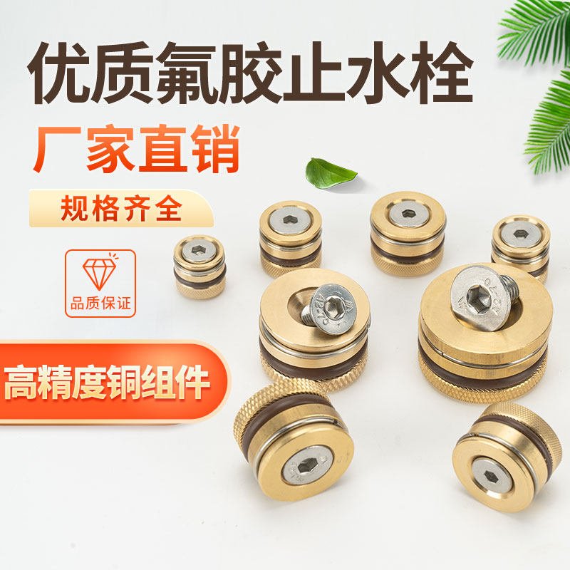 氟胶Viton止水栓进口出口内六角铜水塞滚花铜堵头不锈钢水柱塞D15