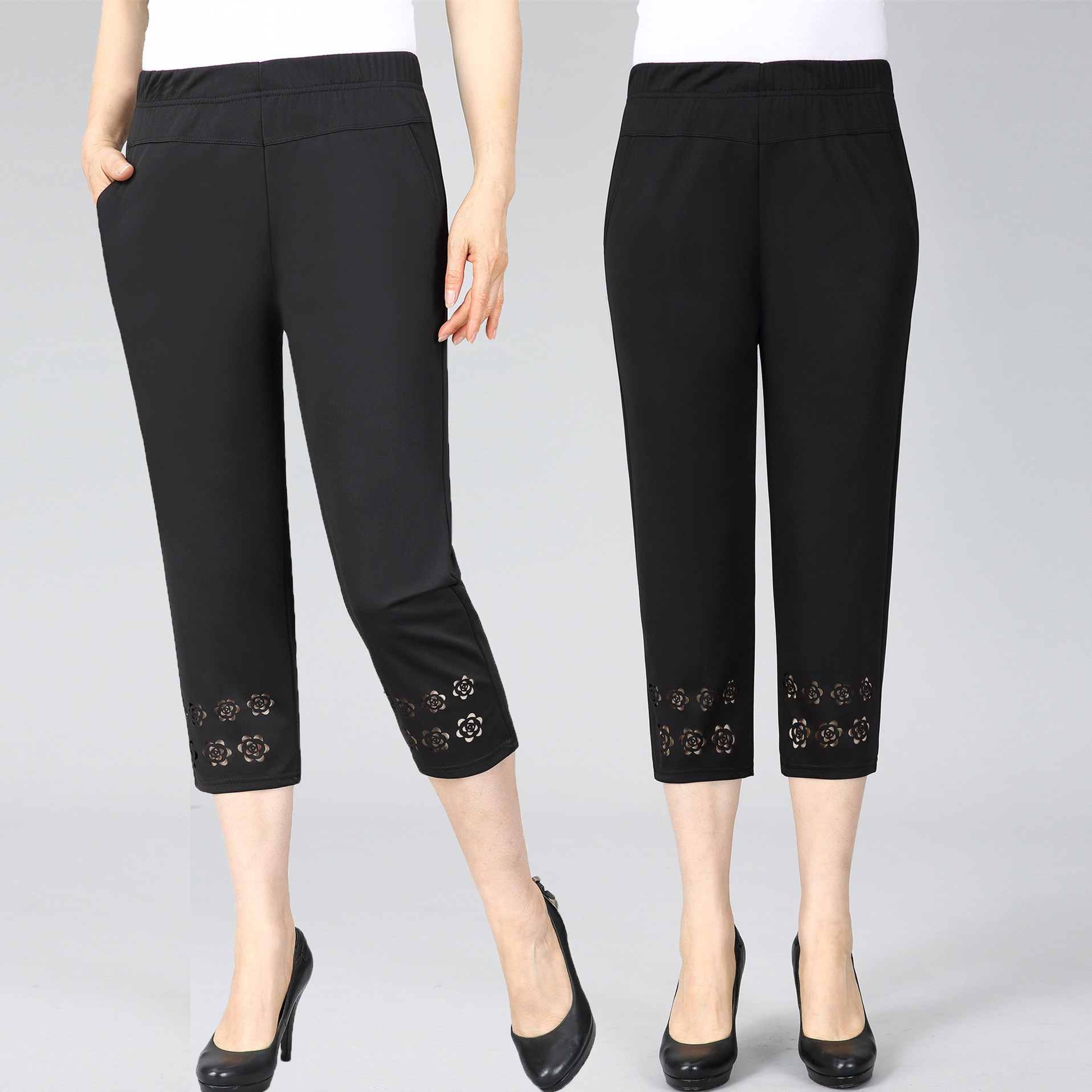 Middle-aged and elderly moms loaded with seven-pants middle-aged women's clothing and summer clothing plus fattening codes for relaxation foreign-style casual pants 2022