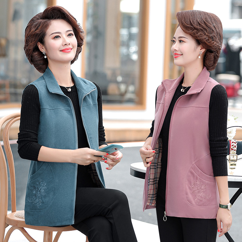 Middle-aged and elderly women's vest jacket vest middle-aged mother's clothing large size autumn clothing loose large size jacket plus fleece winter clothing