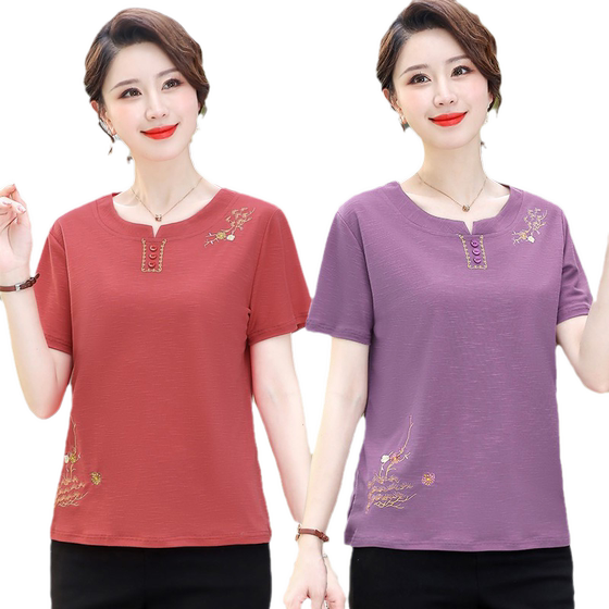 
Middle-aged and elderly women's short-sleeved women's T-shirt middle-aged mother's new summer loose top large size home fashionable suit
