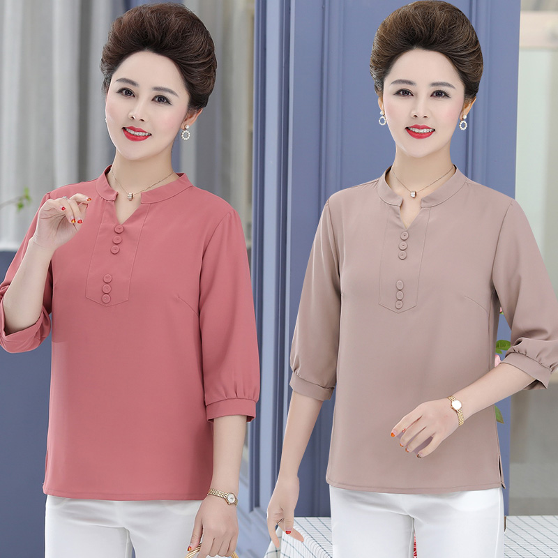 Middle Aged Women's Clothing T-shirt With Sleeveless Top Size Clothes New short sleeves Summer clothing Relaxed Ocean Middle Aged Mother Dress