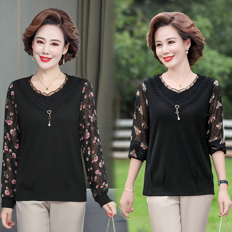 Middle Aged Women's Dress Undershirt Woman Long Sleeve Spring Dress Fashion Foreign Moms Dress Big Size Middle Age Loose Women's Clothing