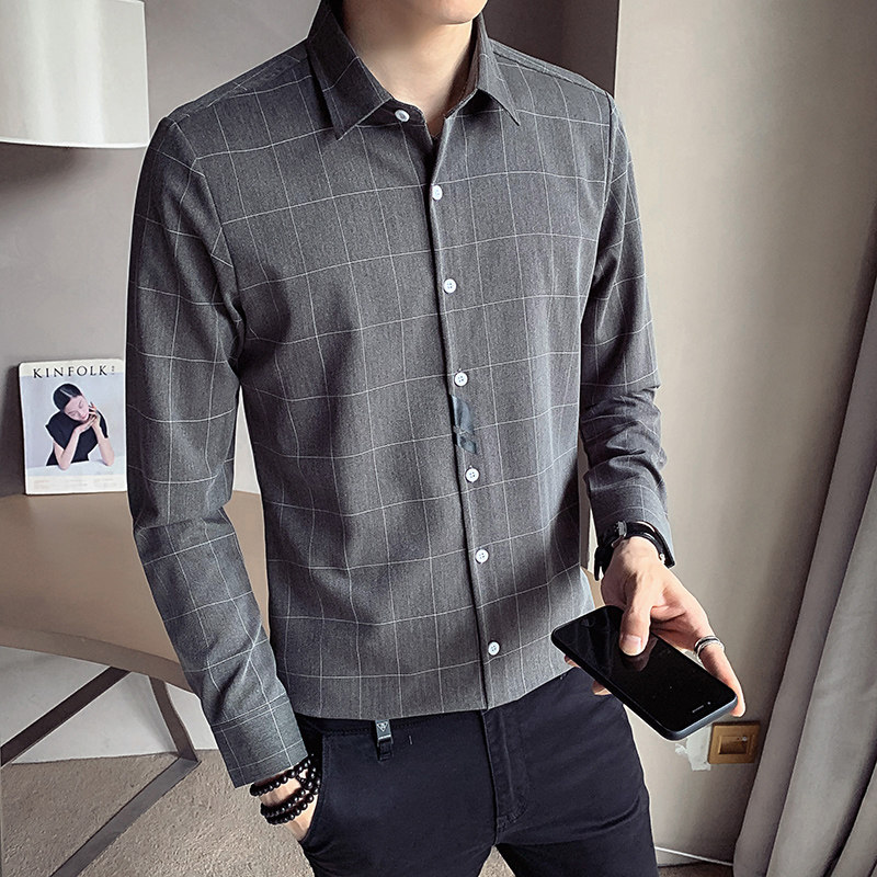 Shirt men's spring and autumn season streaks in the shape of a Korean version Trend handsome and long sleeves Shirt Function Casual Blouse Boom