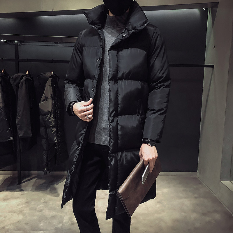Cotton clothes men's winter medium long version coat long version with knee joint hat down cotton clothing Young trend Large size cotton padded jacket