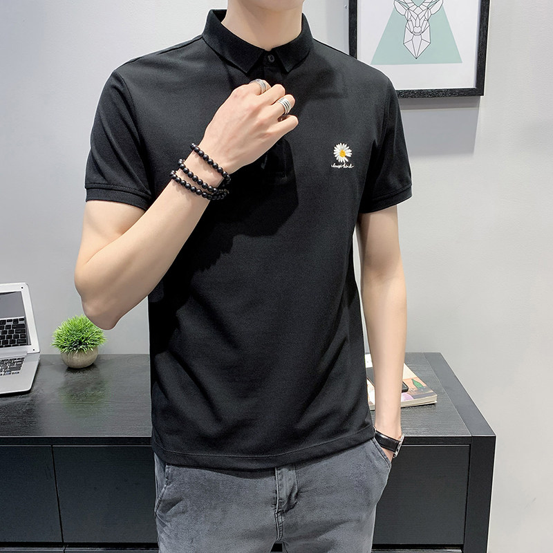 POLO shirt men's collared short-sleeved daisy embroidery T-shirt casual Korean style summer top half-sleeve business T-shirt