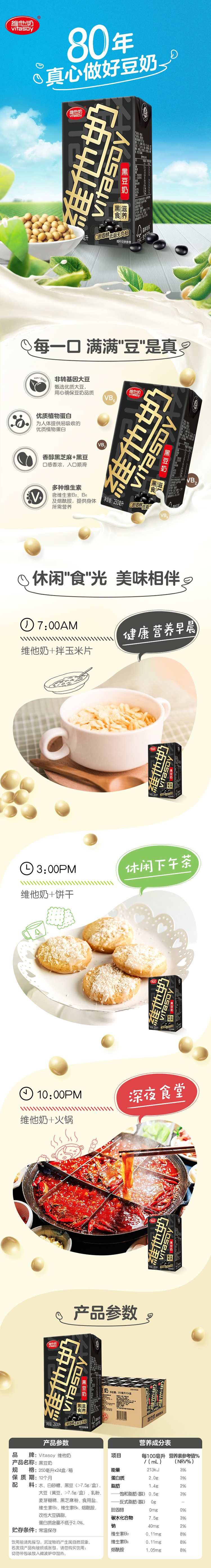 维他奶 黑豆奶 低脂肪0胆固醇 250ml*24盒 图1