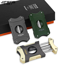 JIFENG Monsoon Cigar Cutter Portable Stainless Steel Sharp Cigar Scissors V-shaped Portable Cigar Cutter Gift Box