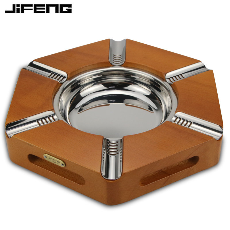JIFENG Monsoon Cigar Ashtray Printed Eggwood Finely Carved Fine Aluminum Alloy Four Trough Living Room European and American Smoke Cylinders Big-Taobao