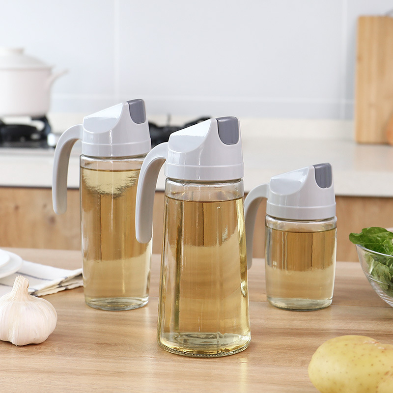 Glass oil kettle household leakage bottle kitchen supplies automatically open with cover flask bottle oil vinegar bottle