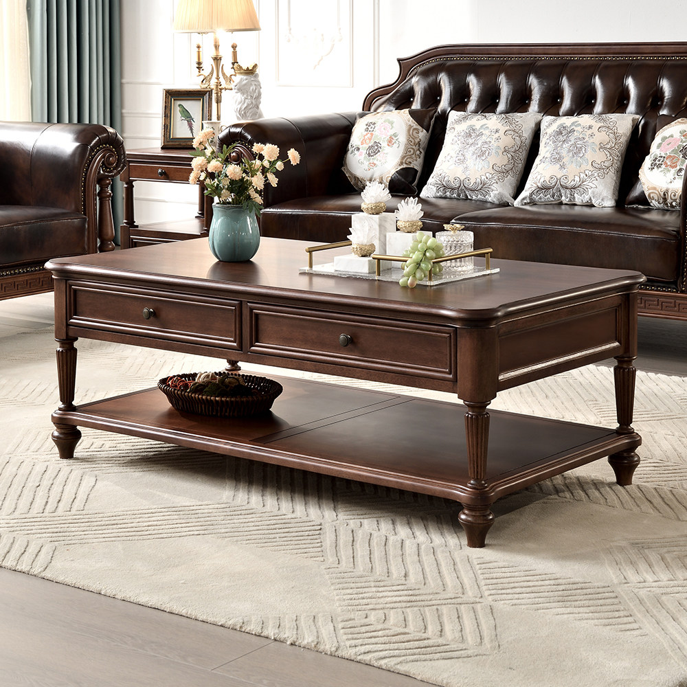 American vintage solid wood tea few full log walnut furniture small household tea table household tea cabinet combination