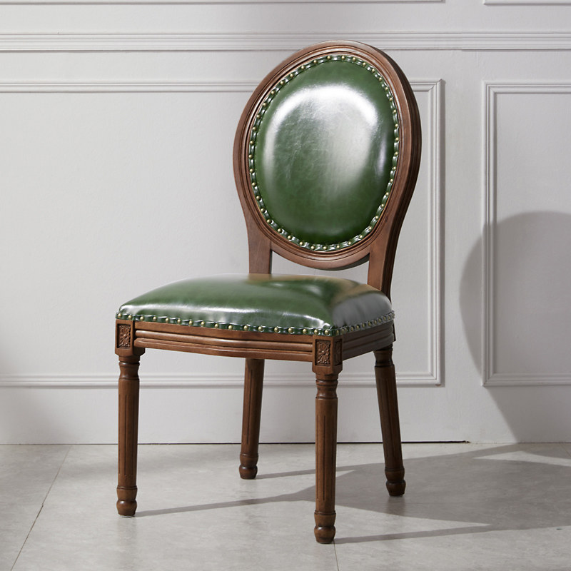 American dining chair Xiaomei country style all solid wood walnut oil wax leather dining room log dining chair