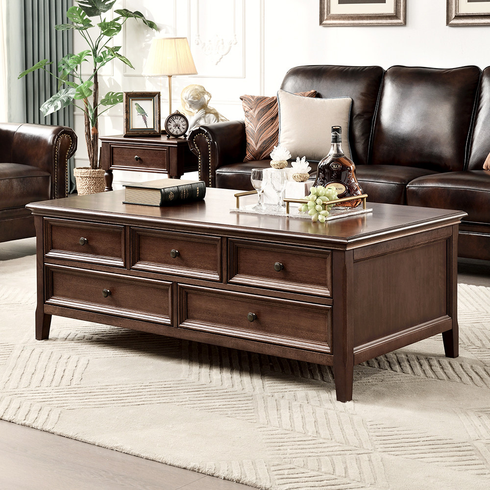 American solid wood coffee table rectangular walnut wood all solid wood light luxury American country multi-drawer living room furniture