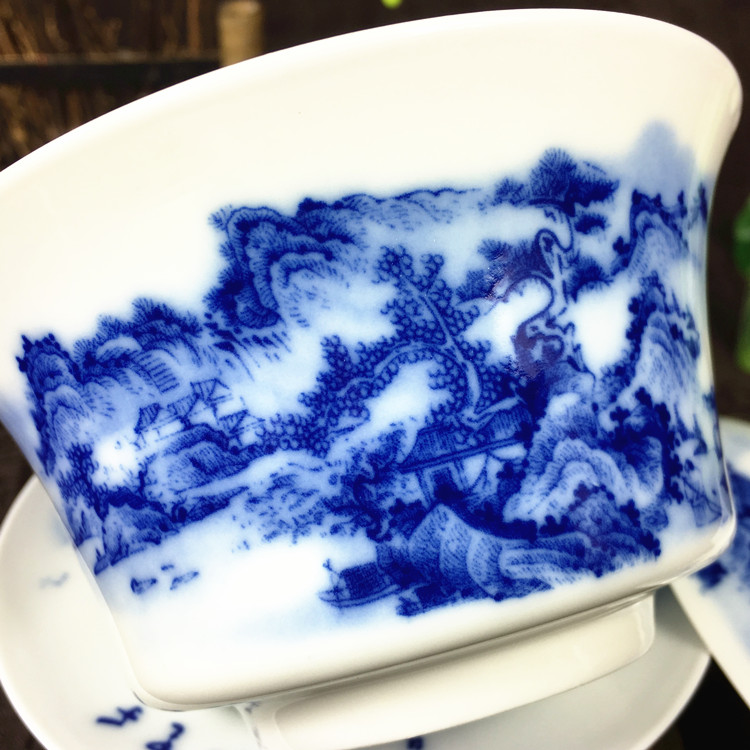 Bát lớn, tách trà, bát trà, bộ trà Jingdezhen, gốm sứ màu xanh và trắng, ba tài năng, củi 300ml, tách trà cũ - Trà sứ ấm pha trà thủy tinh