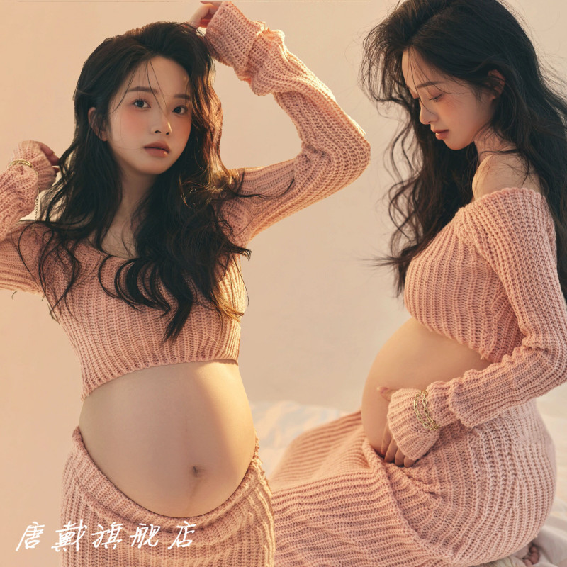 Photo Studio Maternity Photography Clothing, Cute and Playful, Fresh Style, Pregnant Mommy's Home Lazy Style Sweater Set Photography Outfit