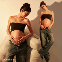 Shadow Building New Pregnant Woman Photos Clothing Personality Fashion Cowboy Pregnancy Mom Big Belly Art Photo of Genuine Photography Costume