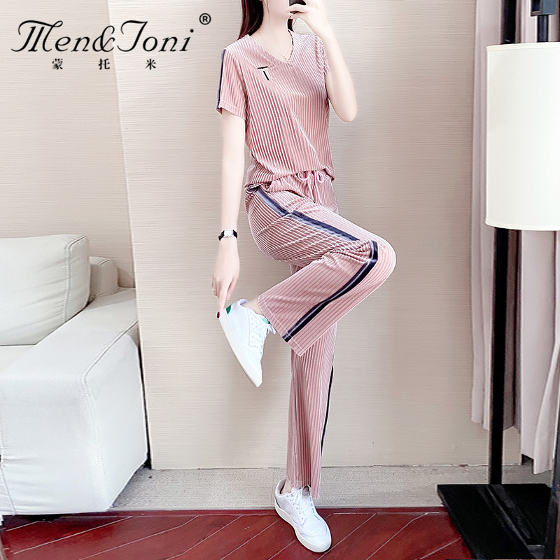 Montomikin Velvet Sports Set Women Summer 2022 new fashion loose temperament casual pants two pieces