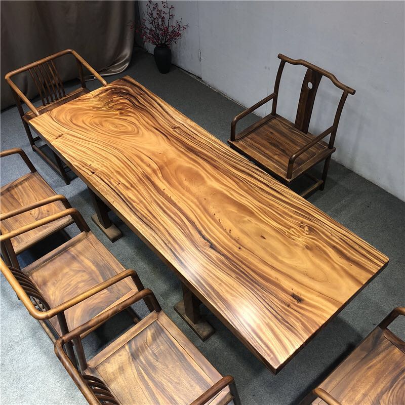 Solid Wood Large Plate Desk Hu Peach Wood Desk Log Tea Desk Painting Case Table And Chairs Combination Tea Table New Chinese Big Class Table