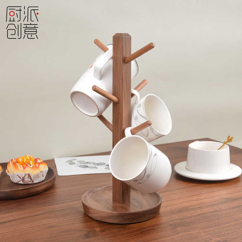 Creative Genguan Key Containing Swing Piece Home Teacup Shelf Upside Down Hanging Drain Solid Wood Coffee Water Cup Shelf Shelving Shelf