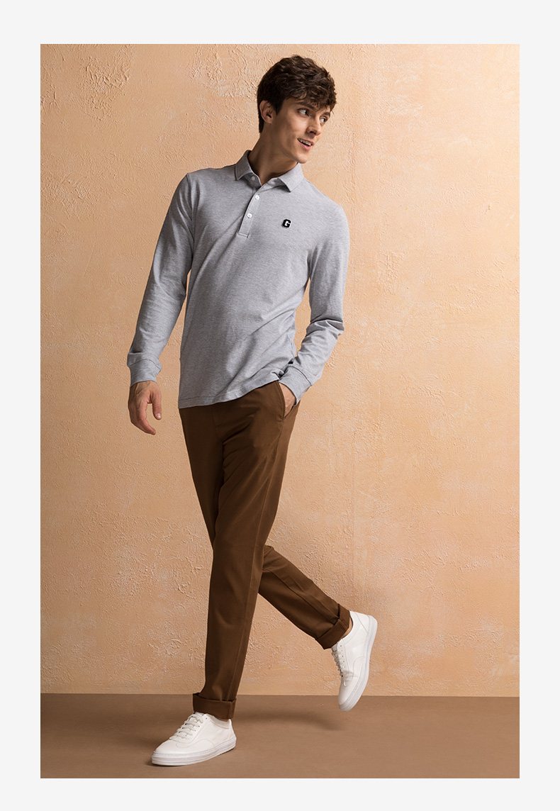 Jinlilai GY áo dài tay polo nam dài tay xu hướng thêu tiêu chuẩn áo thun giản dị mùa thu áo thun dài tay mới áo thun cotton nam