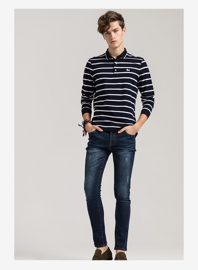 Jinlilai GY Nam Áo thun dài tay POLO Áo sơ mi nam dài tay Tide Slim Casual Thanh niên Cotton sọc áo thun áo phông kẻ ngang nam