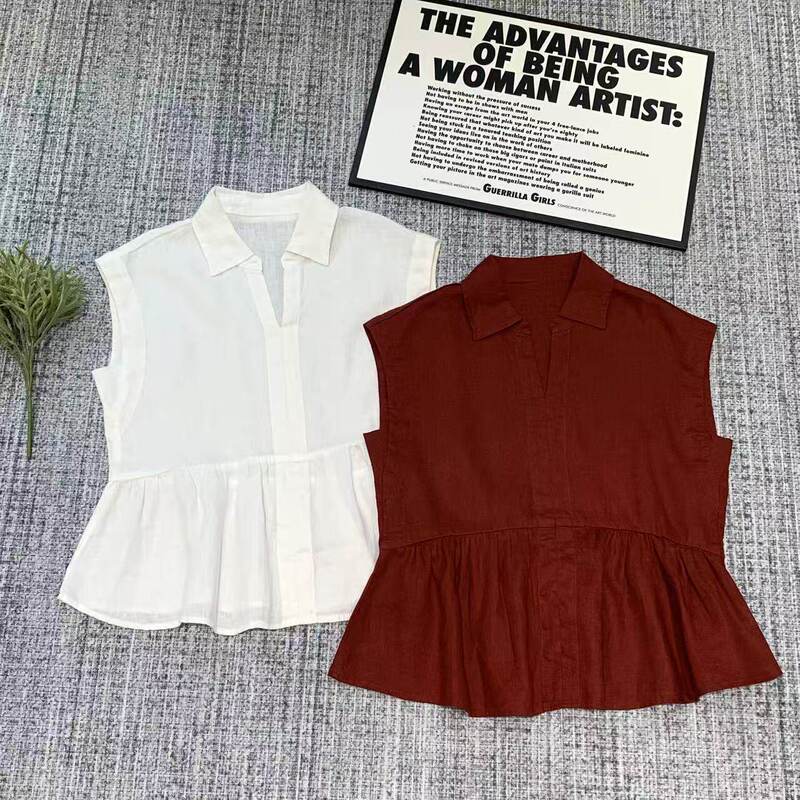 Seasonal Clearance 2026 Summer (100% Linen) Lapel V-Neck Babydoll Shirt Loose Slimming Short-Sleeved Shirt for Women 15661 Seasonal Clearance 2026 Summer (100% Linen) Lapel V-Neck Babydoll Shirt Loose Slimming Short-Sleeved Shirt for Women 15661