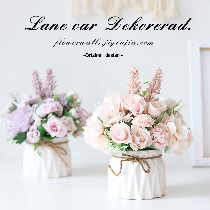 Small fresh ceramic imitation flower ornament set fake flower dining table flower living room tea table pot decoration flower art