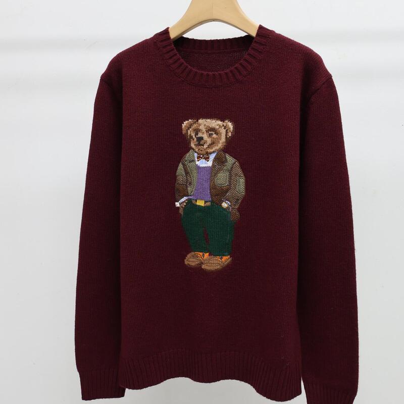 25Th Autumn/Winter New Collection Heavy Wool Cashmere Cartoon Bear Crew Neck College Style Age-Reducing Sweater Unisex A22