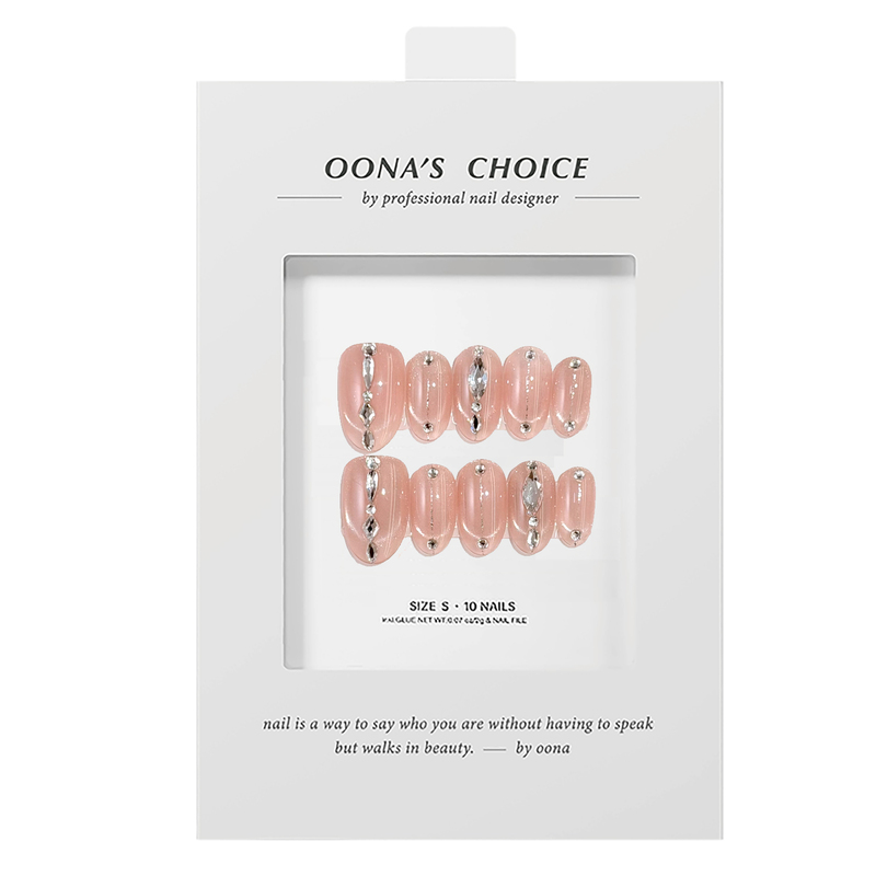【Exquisite】All Chinese-Made Diamond Design Nude Pink French Cat-Eye Short Almond-Shaped Manicure, Gentle and Elegant Press-On Nails