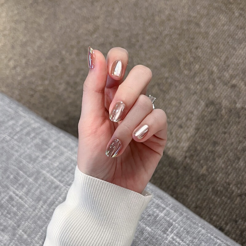 【Golden Powder Family】Glass Bead Cat Eye French Manicure Spring/Summer Whitening and Elegant Style National Style Wearable Nails New Chinese Style
