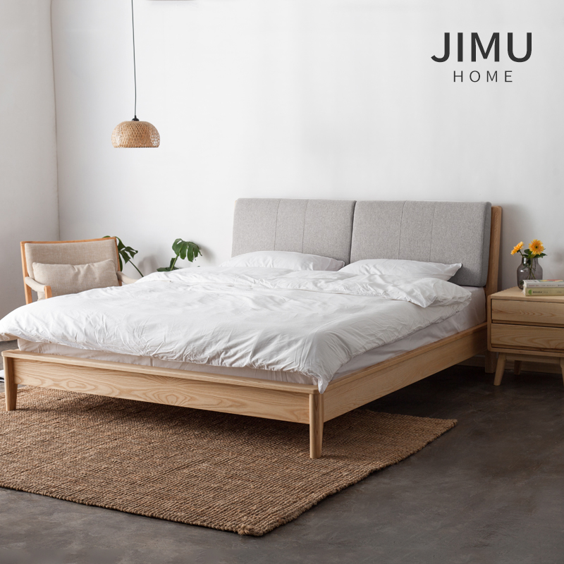 Nordic Ash Wood Bed Modern Minimalist Japanese Style Back 1 5m1 8 3m Master Bedroom Marriage Bed Soft Pack
