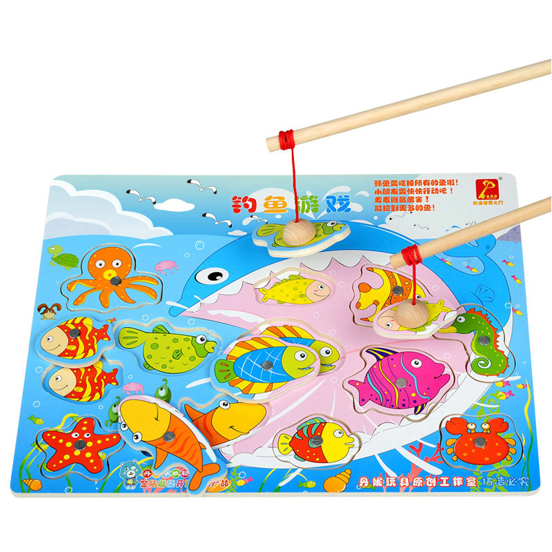Wooden Magnetic Magnet Phishing Puzzle Jigsaw Puzzle 1-2-3-year-old baby male and female child male and female toy puzzle force parent-child toy