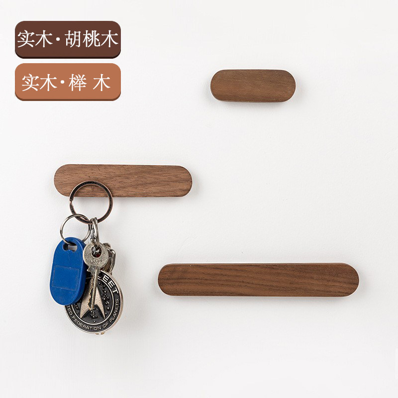 Solid wood creative magnetic suction key receipt line fixed on the wall without punching porch strong magnet 3M sticky hook storage