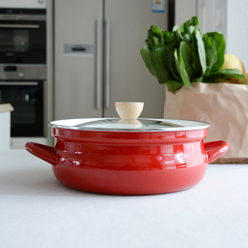 PAGOO enamel Japanese thickened household enamel pan anti-overflow hot pot pot soup pot stew cooker induction cooker gas Universal