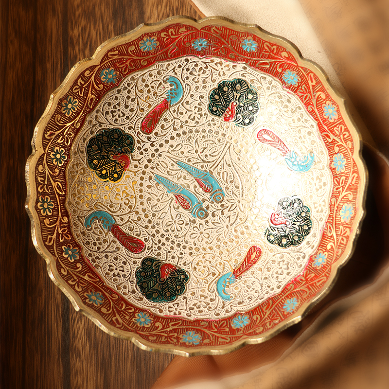 Nepal pure copper painted offering plate Tibetan style tribute fruit plate Buddha front offering fruit plate fruit plate tribute plate living room home decoration