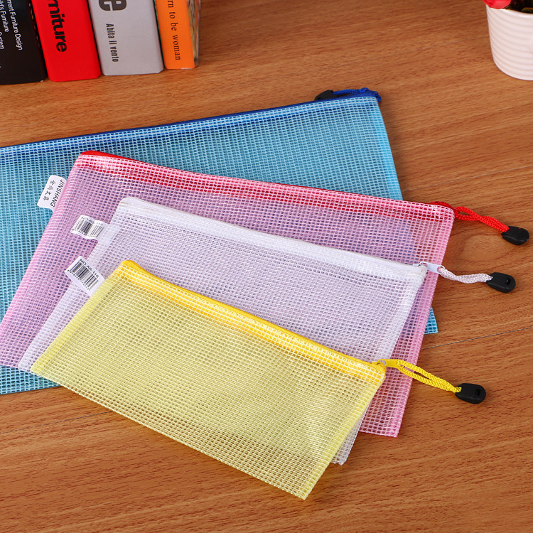 File Bag Transparent A4 Mesh Pull Chain Bag A3 Drawing Paper Cashier Bag Work Display Bag B4 Exam Paper Information Stall Case Bag A5 Stationery Bag a6 Bill Thickened Student Waterproof Plastic Big Custom Print