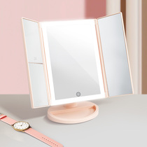 Japan LED with lamp makeup mirror portable enlarged beauty dresser style desktop charge luminous daylight shell mirror