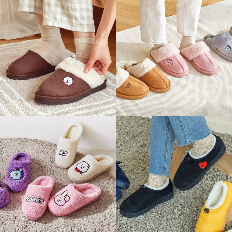 South Korean BT21 paparazzi series sheep plush cotton slippers flat bottom stapled warm slippers lovers