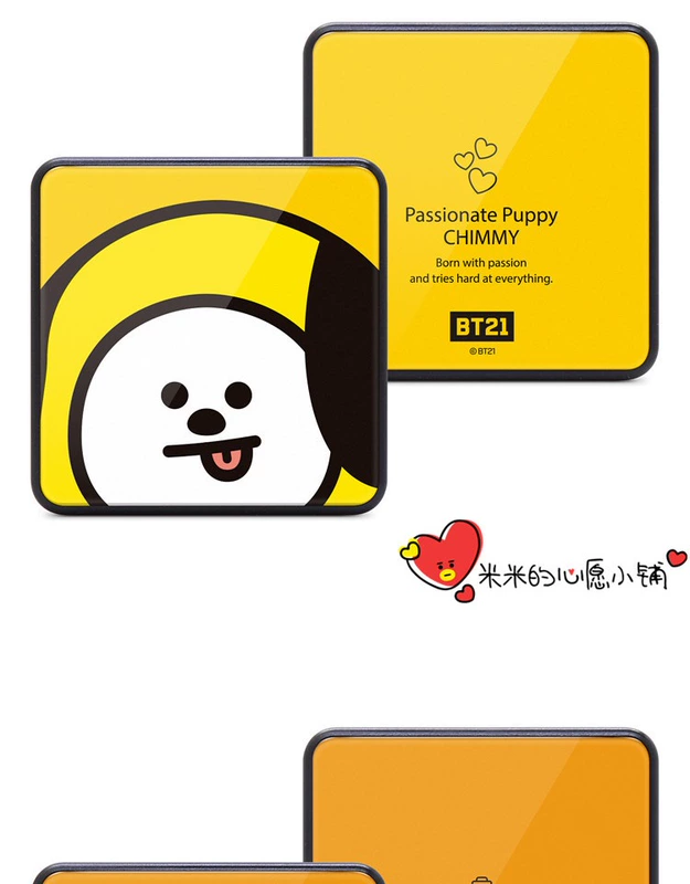 Đài Loan BTS nhóm chống đạn BT21 mặt kính cường lực sạc điện thoại di động 10000 mAh với dây đeo cổ tay - Ngân hàng điện thoại di động