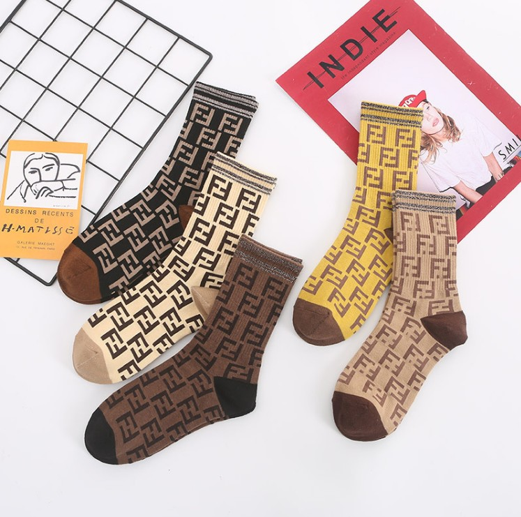 Day Ensemble Gold Silver Silk Alphabet Short Middle Cylinder Pure Cotton Net Red Socks Korean Version Street Trend Ins Fashion 100 Hitch Socks-Taobao