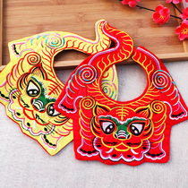 Baby saliva towel baby bib traditional hand embroidered tiger bib full moon 100 year old photo photography Red