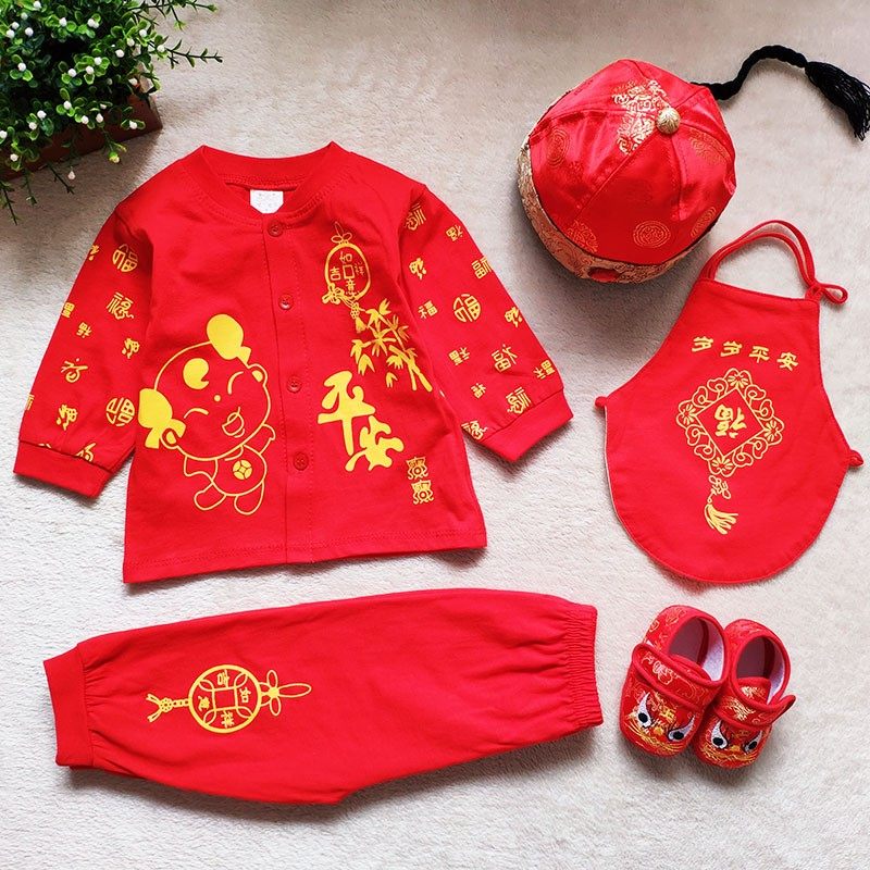 Baby Donuts Spring Autumn Season Children Don dress pure cotton suit Monolayer Boy Full Moon  years old dress Red