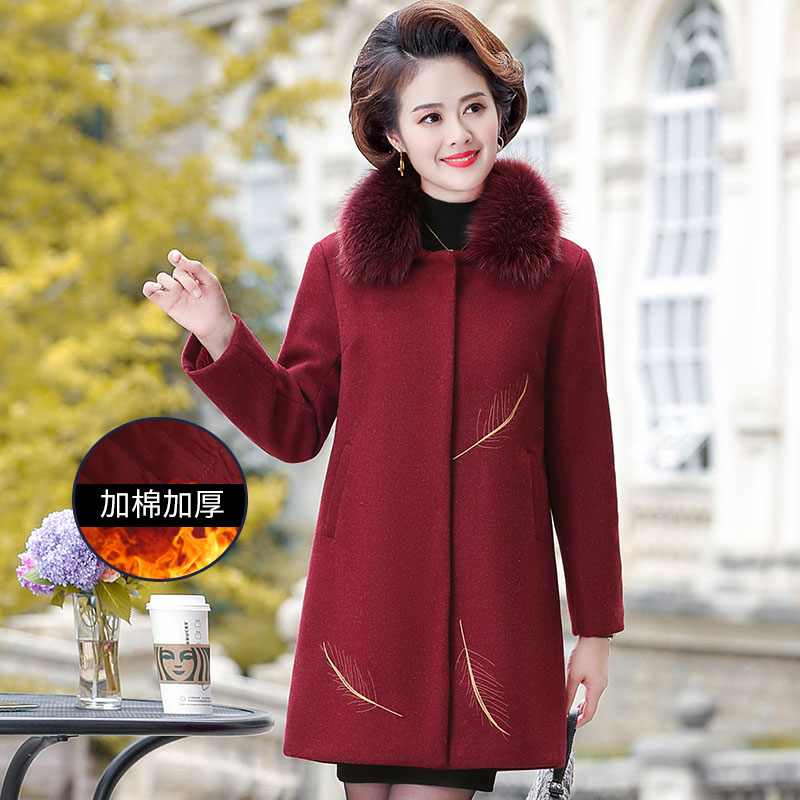 Middle-aged women's autumn woolen coat forty or fifty years old Western style windbreaker mid-length version mother's autumn and winter woolen coat