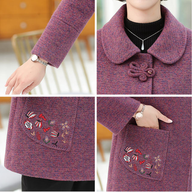 Middle-aged and elderly women's autumn and winter coats, women's 2023 new winter clothes, middle-aged autumn clothes, mother's clothes, spring and autumn woolen clothes