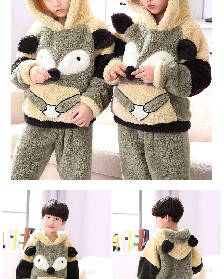 Mùa thu và mùa đông trẻ em đồ ngủ nhung san hô dày lên chàng trai và cô gái dễ thương mùa đông flannel bộ dịch vụ nhà pijama nam