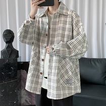 Autumn fat big size Ruffian handsome plaid jacket men Korean trend Spring and Autumn long windproof clothes coat